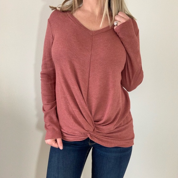 Youdivine Collection Sweaters - DUSTY ROSE KNOT FRONT TWISTED TOP